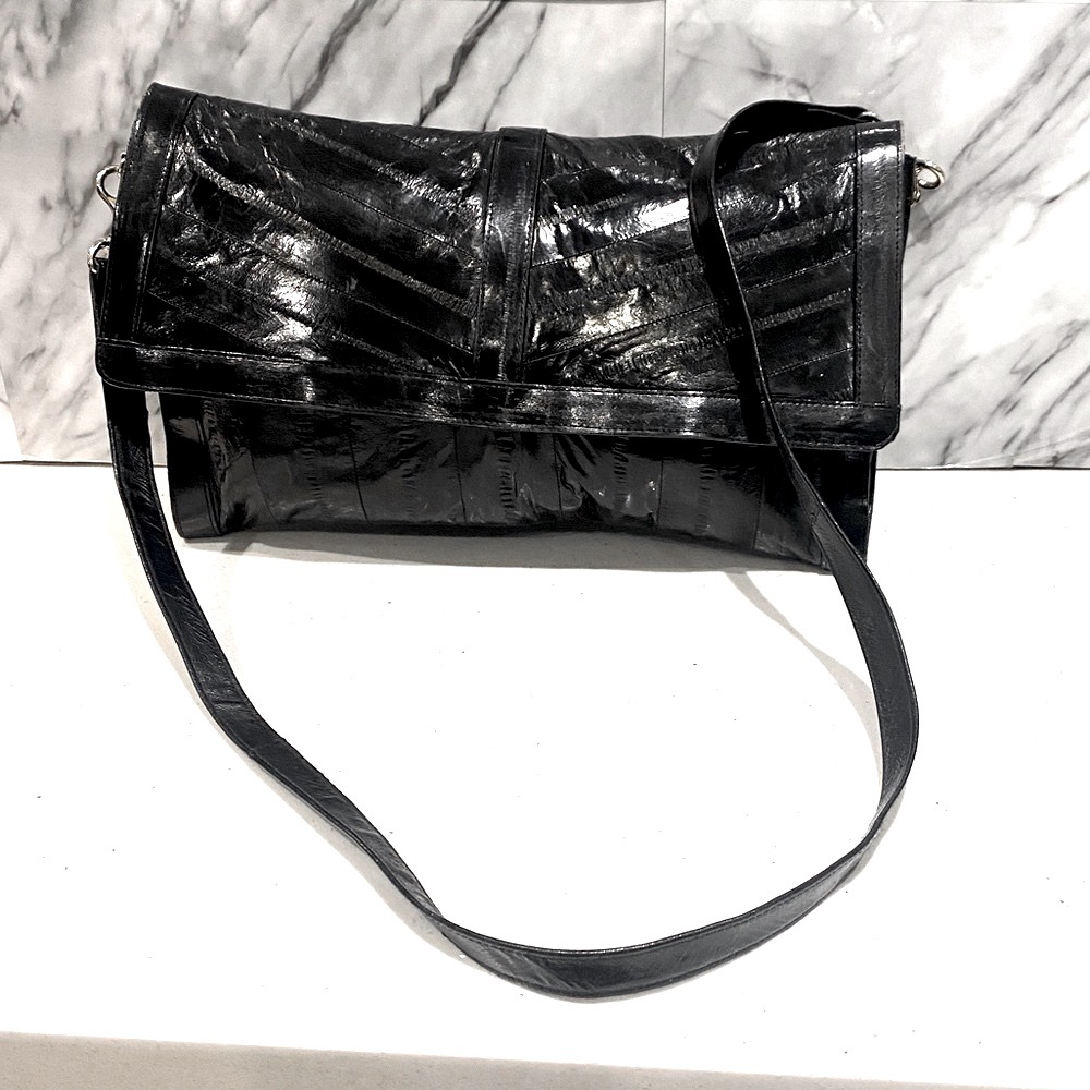 Real Black Eel skin vintage leather bag